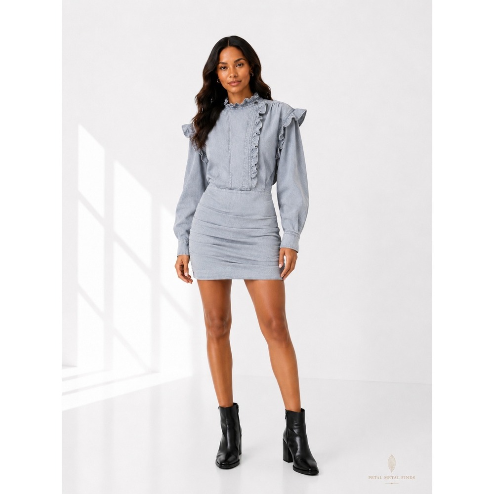 Isabel Marant Étoile Greta Gray Long Sleeve Ruffle Dress Size 42 French / 10 US